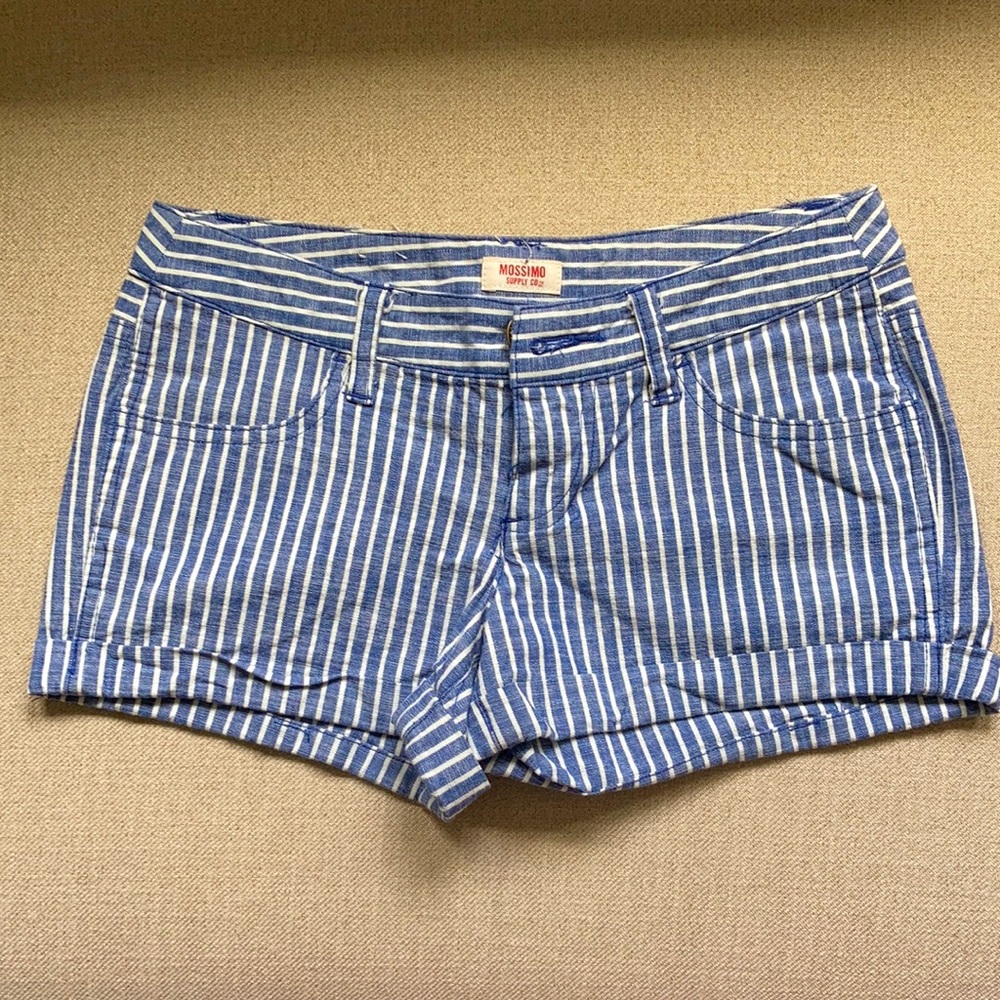 Women’s Blue and White Striped Shorts